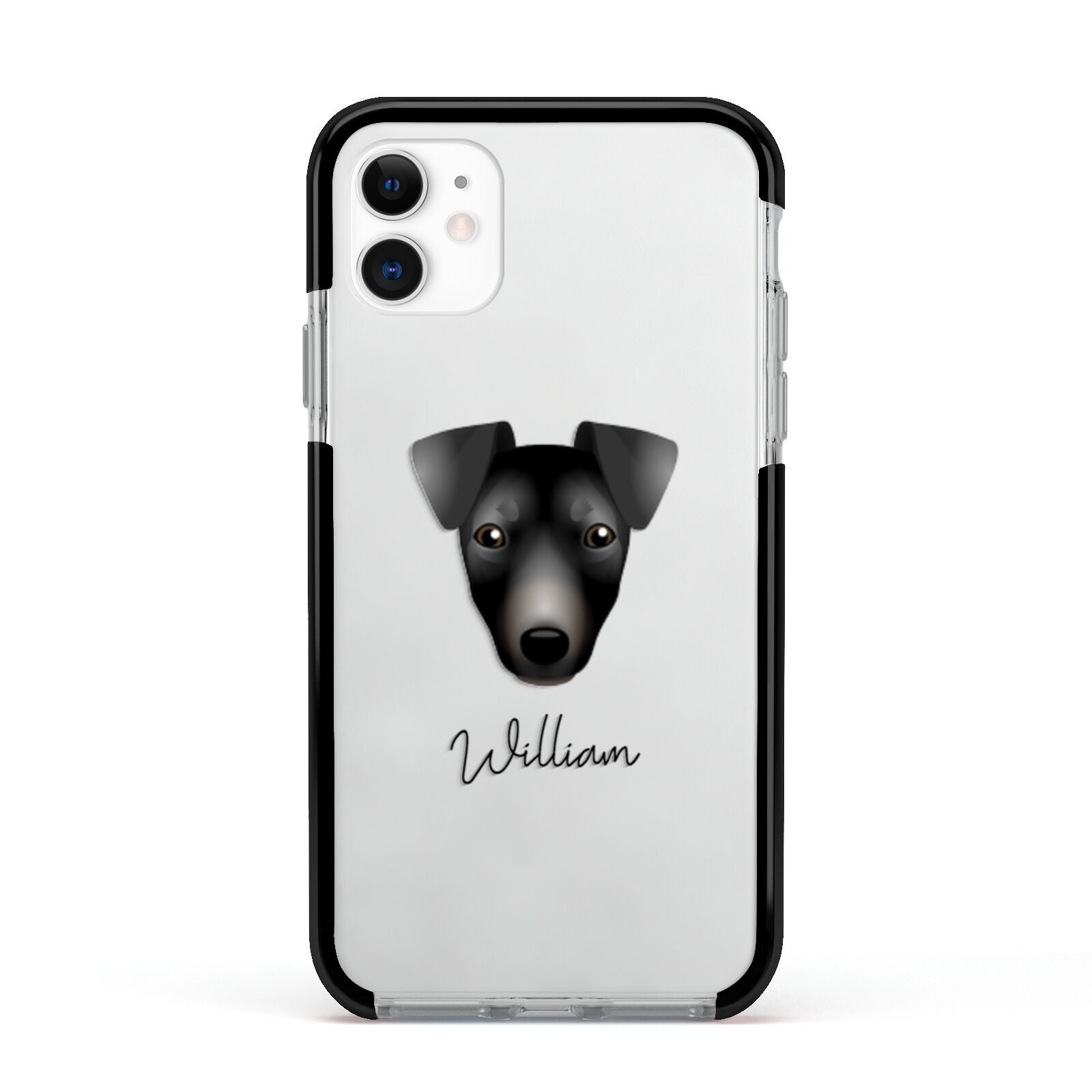 Manchester Terrier Personalised Apple iPhone 11 in White with Black Impact Case