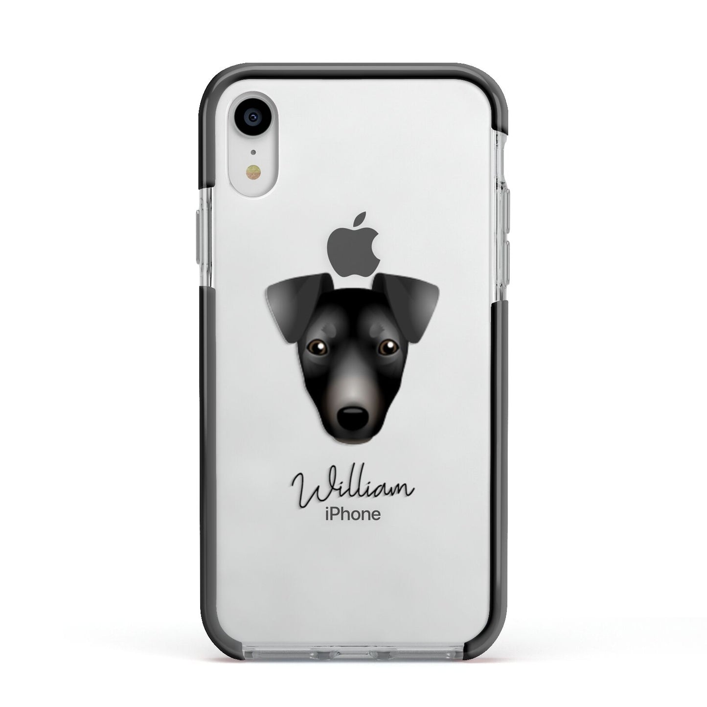 Manchester Terrier Personalised Apple iPhone XR Impact Case Black Edge on Silver Phone