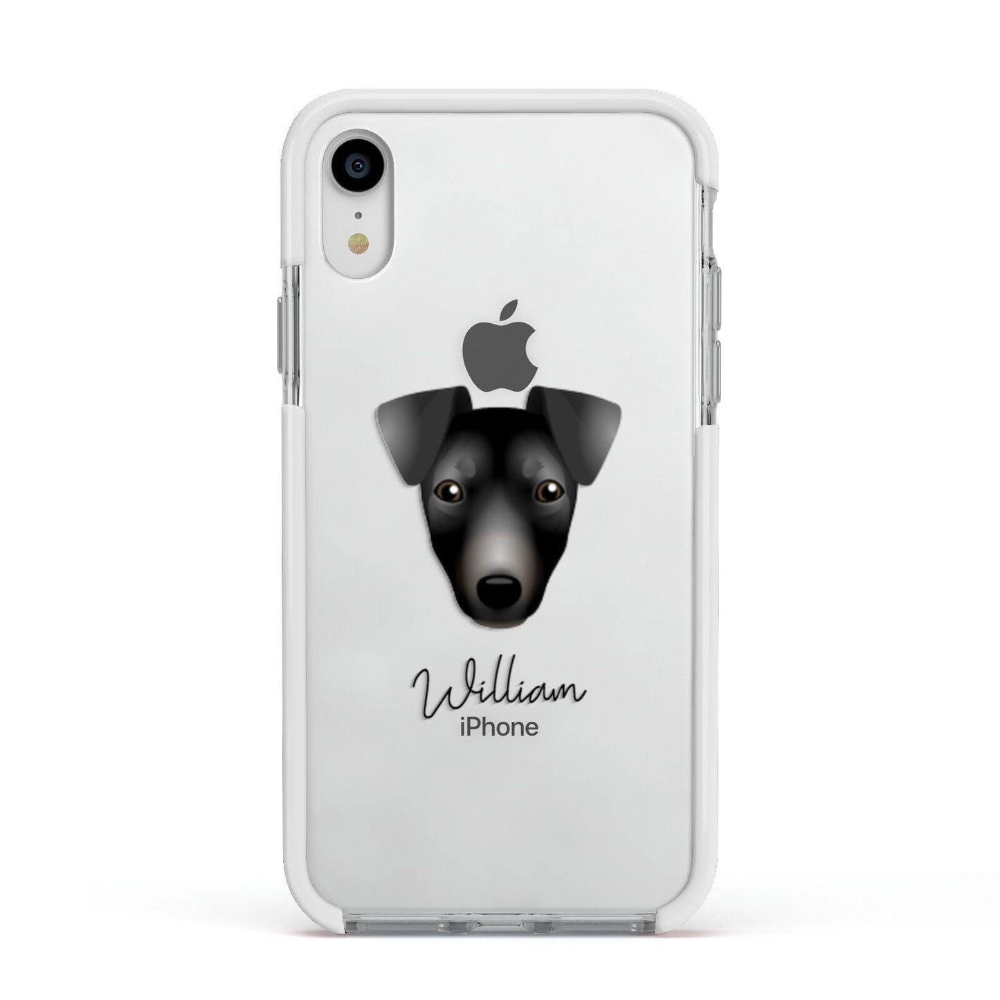 Manchester Terrier Personalised Apple iPhone XR Impact Case White Edge on Silver Phone