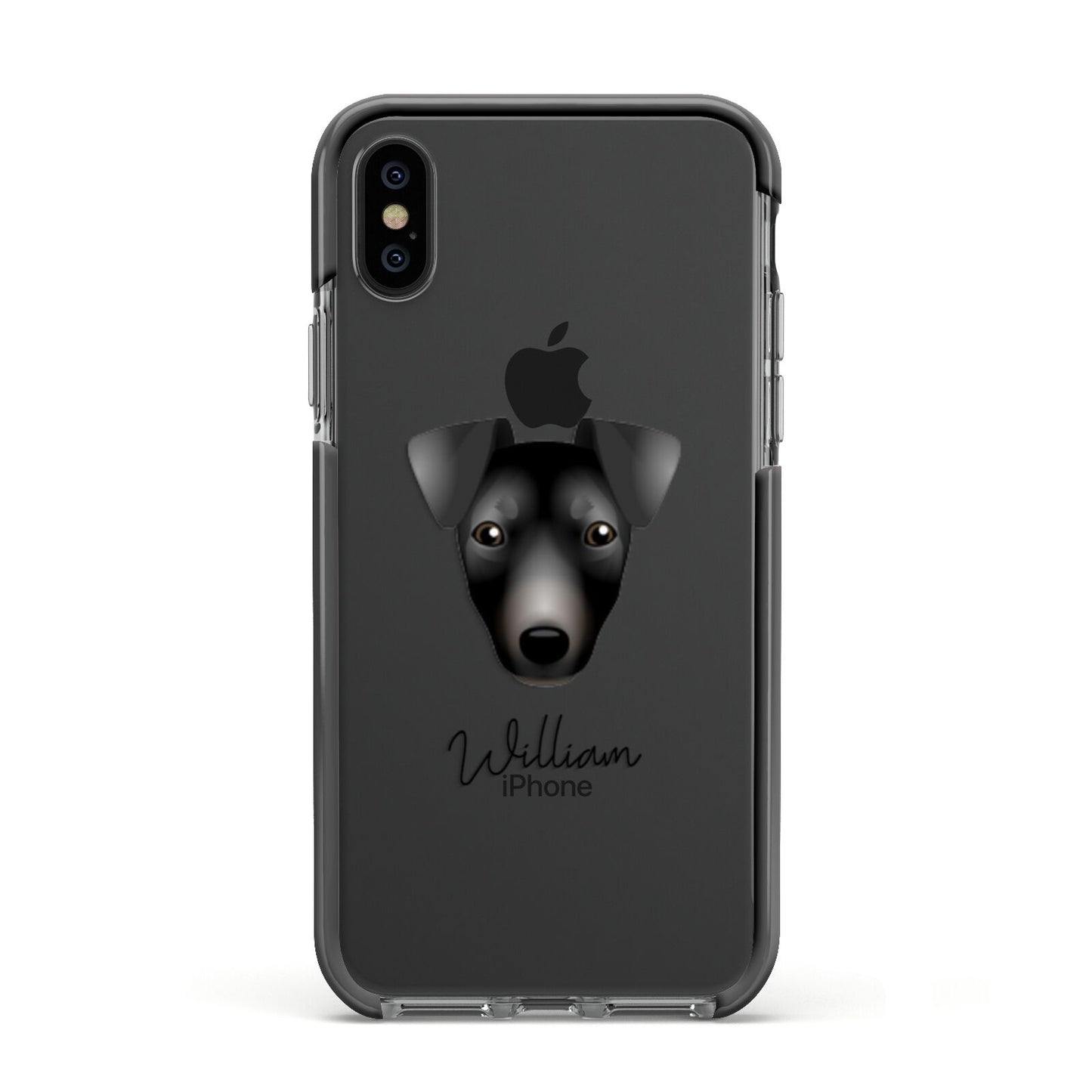 Manchester Terrier Personalised Apple iPhone Xs Impact Case Black Edge on Black Phone