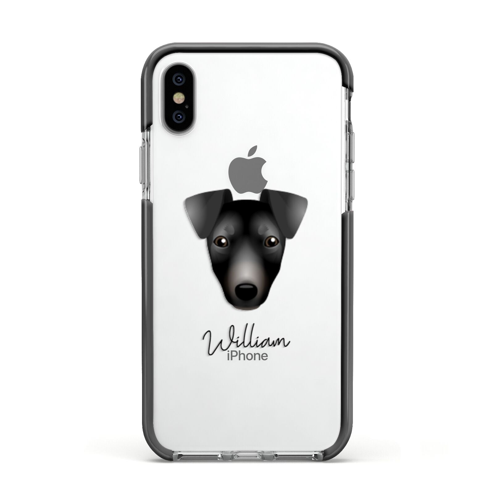 Manchester Terrier Personalised Apple iPhone Xs Impact Case Black Edge on Silver Phone