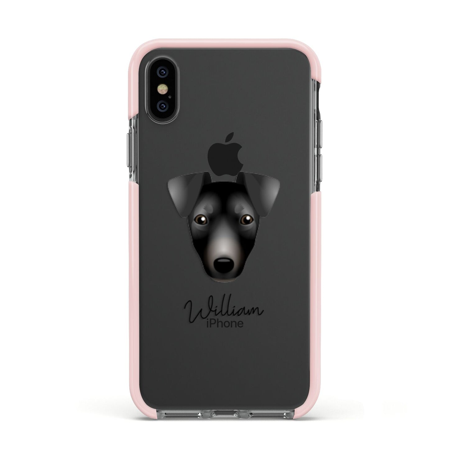 Manchester Terrier Personalised Apple iPhone Xs Impact Case Pink Edge on Black Phone
