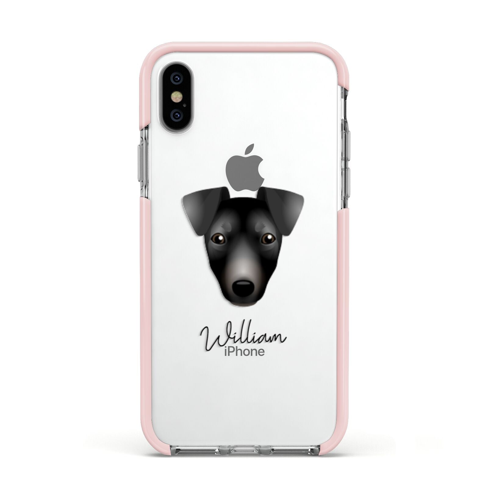 Manchester Terrier Personalised Apple iPhone Xs Impact Case Pink Edge on Silver Phone