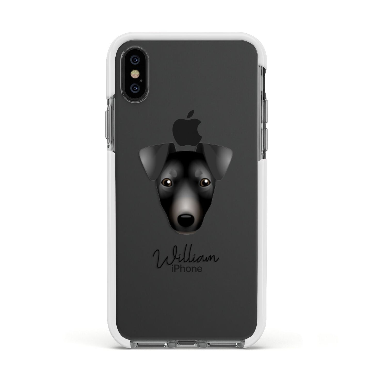 Manchester Terrier Personalised Apple iPhone Xs Impact Case White Edge on Black Phone