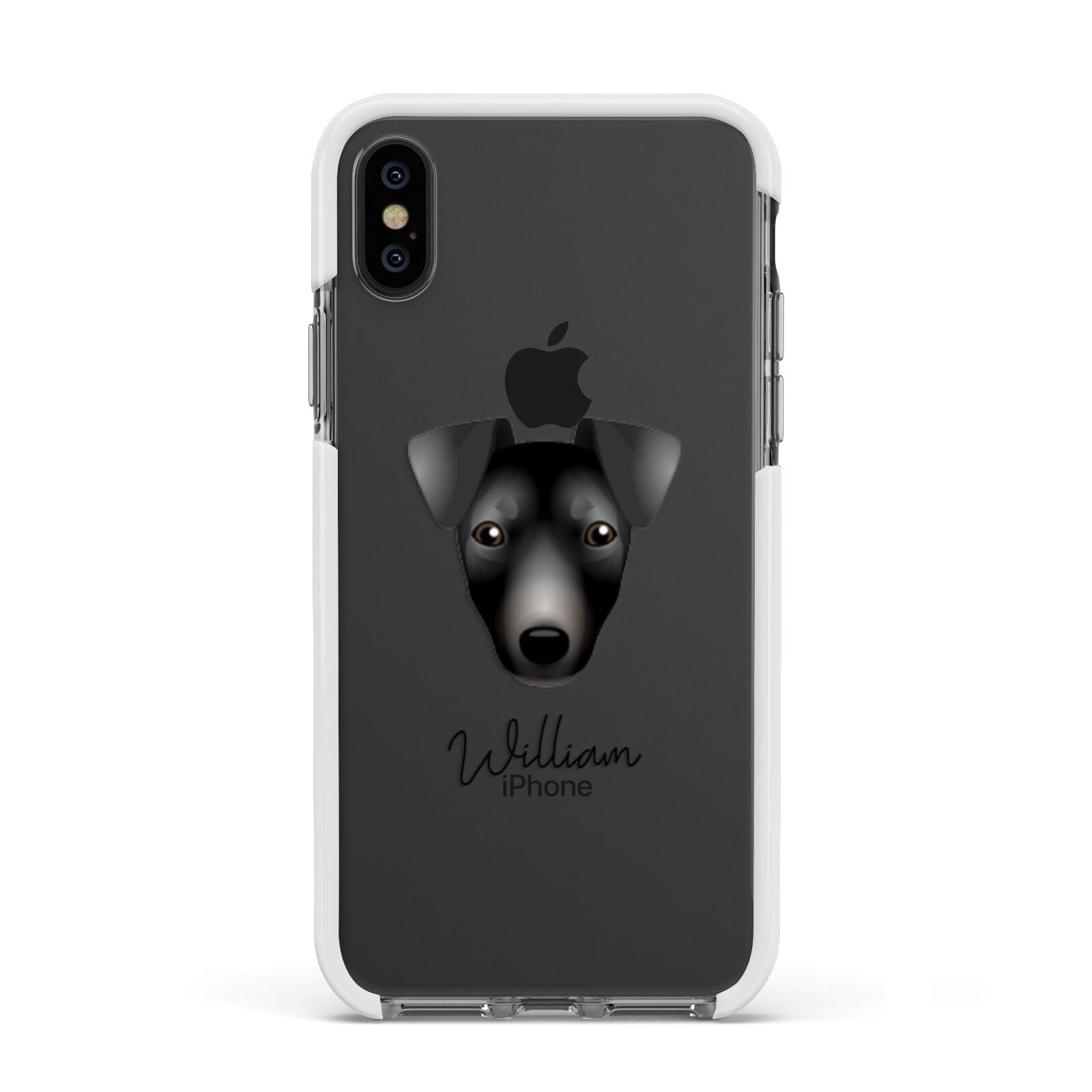 Manchester Terrier Personalised Apple iPhone Xs Impact Case White Edge on Black Phone