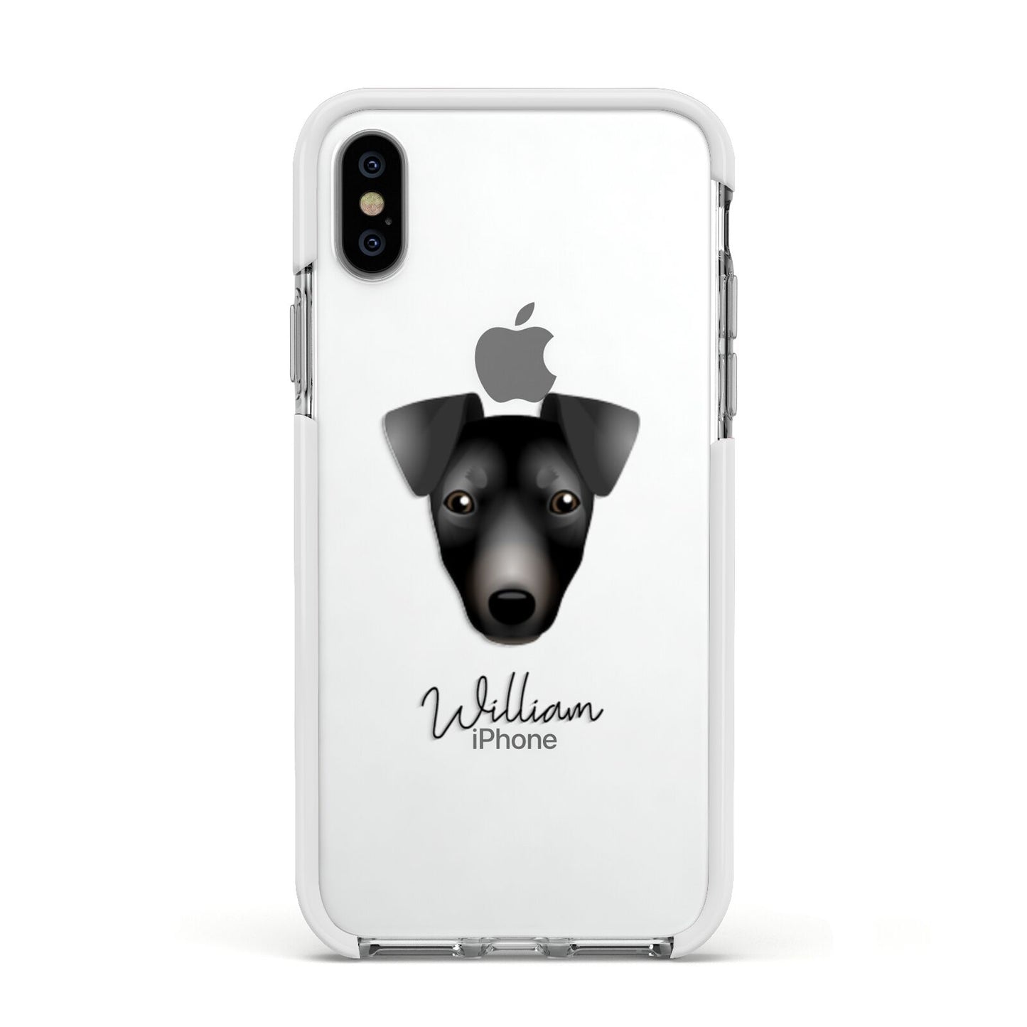 Manchester Terrier Personalised Apple iPhone Xs Impact Case White Edge on Silver Phone