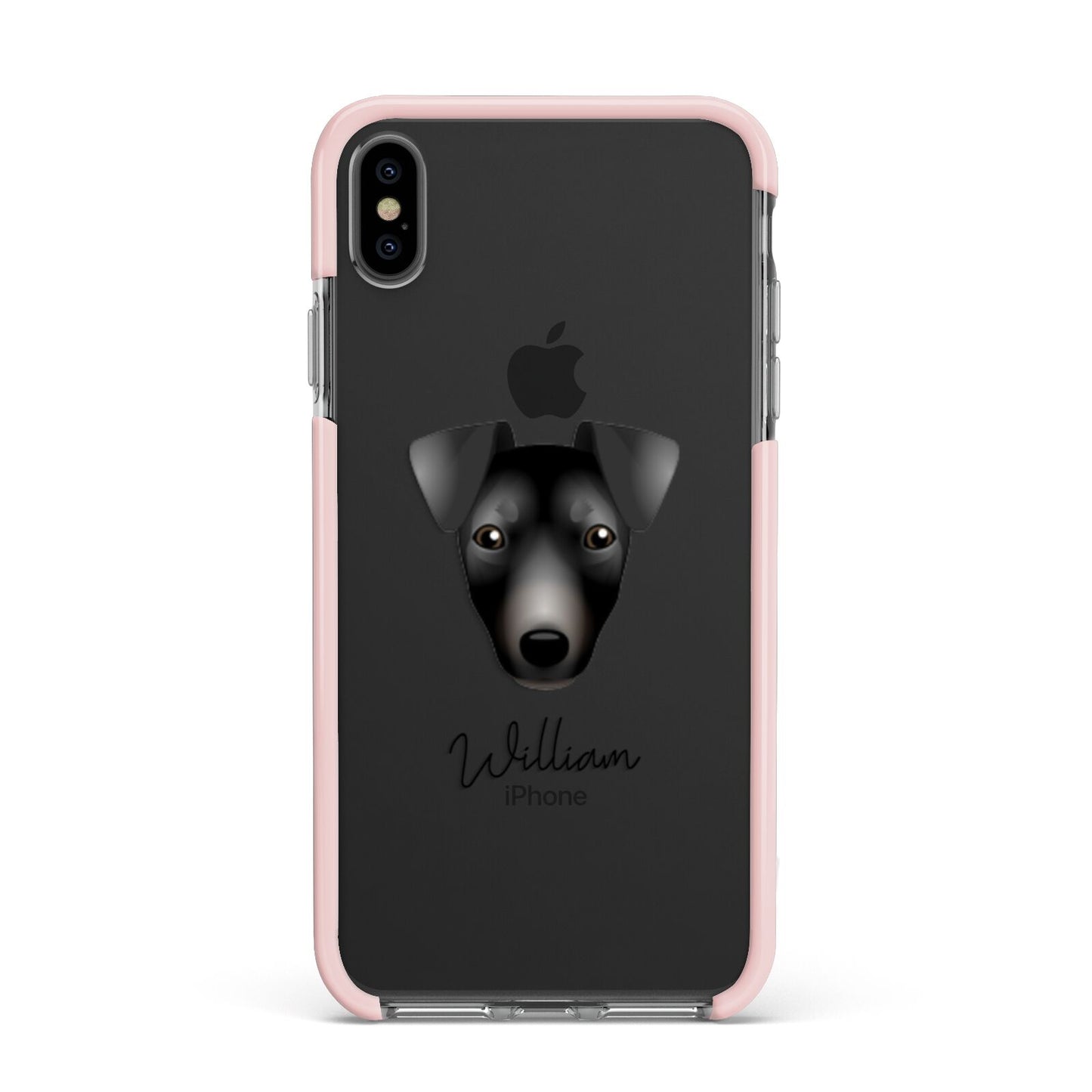 Manchester Terrier Personalised Apple iPhone Xs Max Impact Case Pink Edge on Black Phone