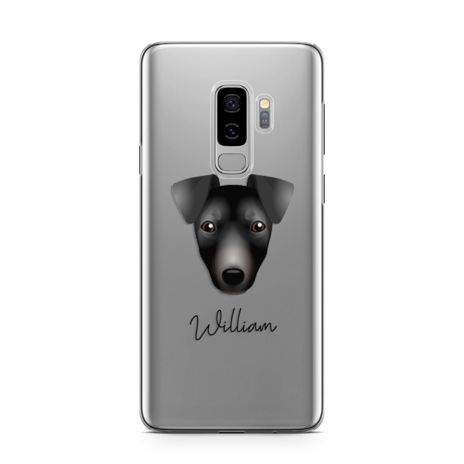 Manchester Terrier Personalised Samsung Galaxy S9 Plus Case on Silver phone