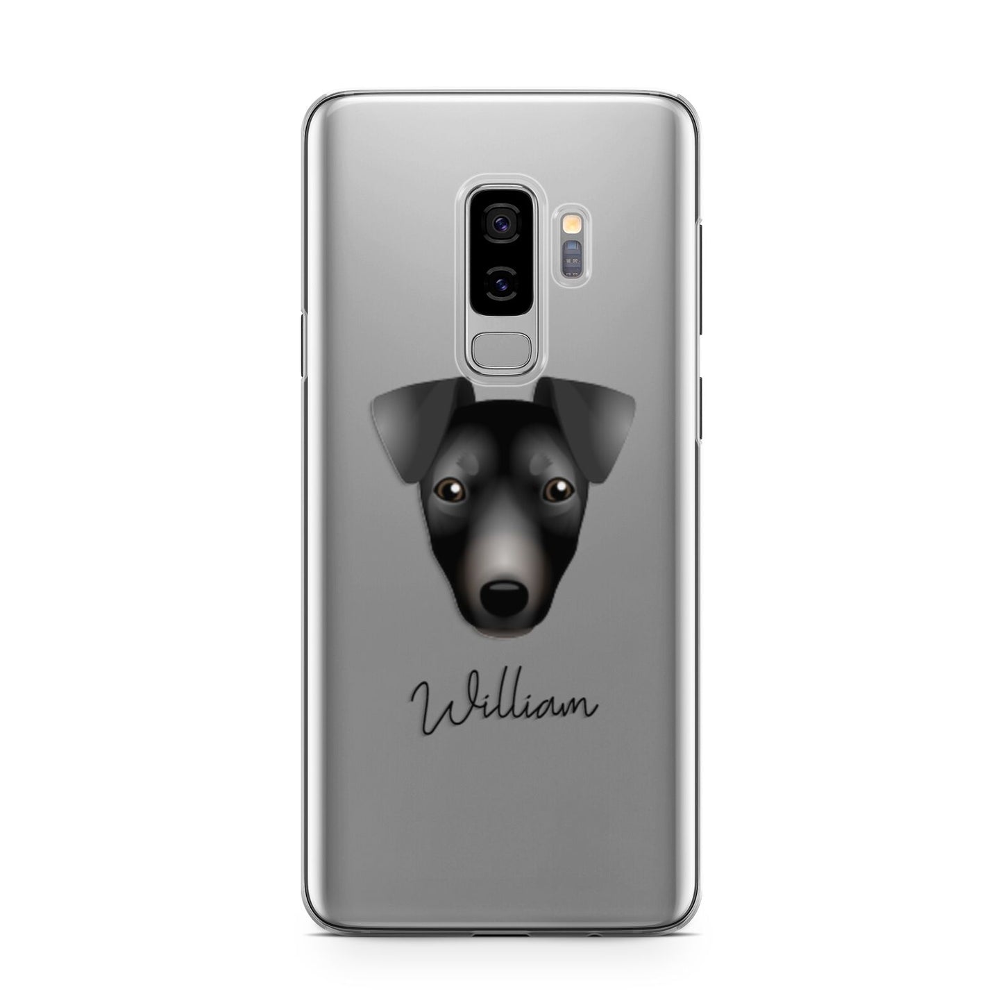 Manchester Terrier Personalised Samsung Galaxy S9 Plus Case on Silver phone