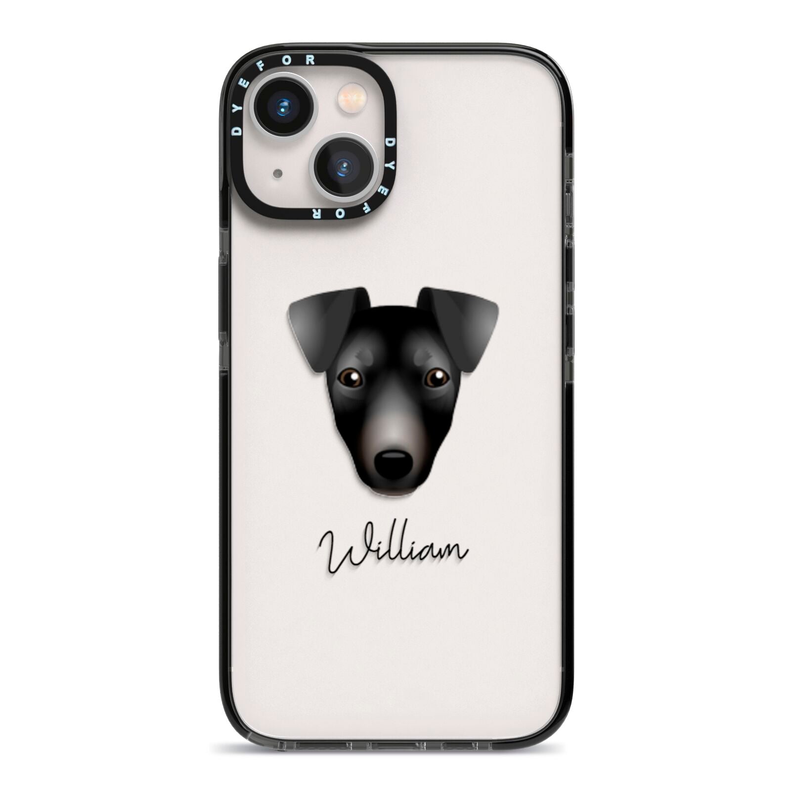 Manchester Terrier Personalised iPhone 13 Black Impact Case on Silver phone