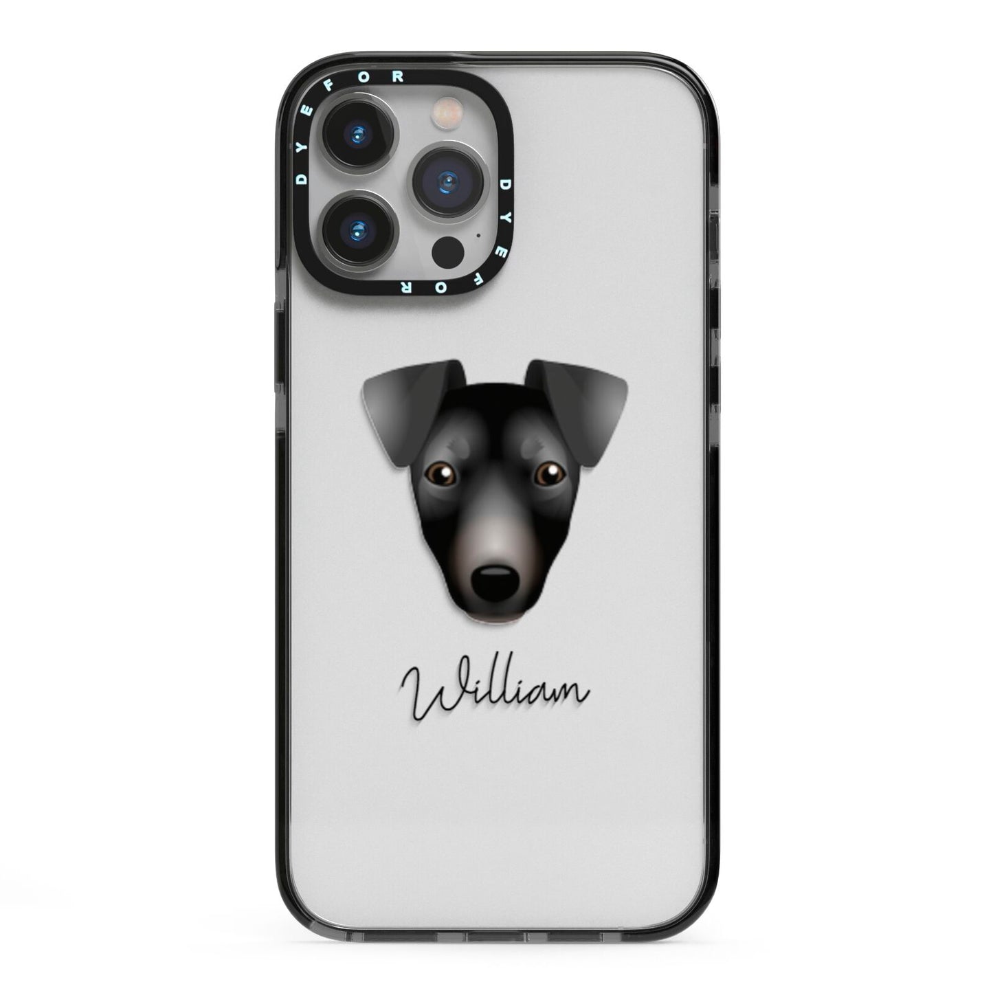 Manchester Terrier Personalised iPhone 13 Pro Max Black Impact Case on Silver phone