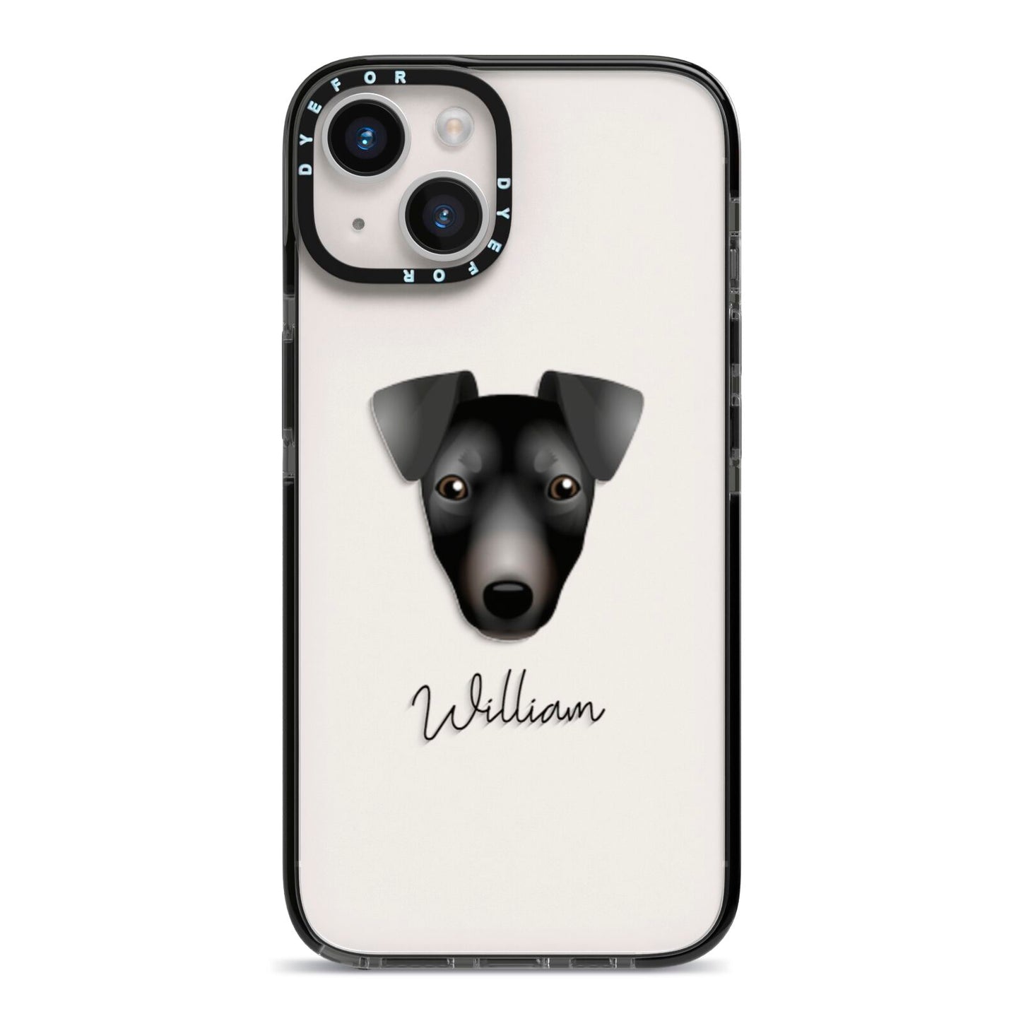 Manchester Terrier Personalised iPhone 14 Black Impact Case on Silver phone