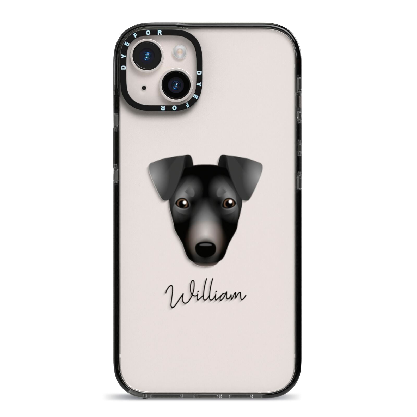 Manchester Terrier Personalised iPhone 14 Plus Black Impact Case on Silver phone