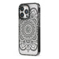 Mandala iPhone 13 Pro Black Impact Case Side Angle on Silver phone