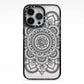 Mandala iPhone 13 Pro Black Impact Case on Silver phone