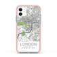 Map of London Apple iPhone 11 in White with Pink Impact Case