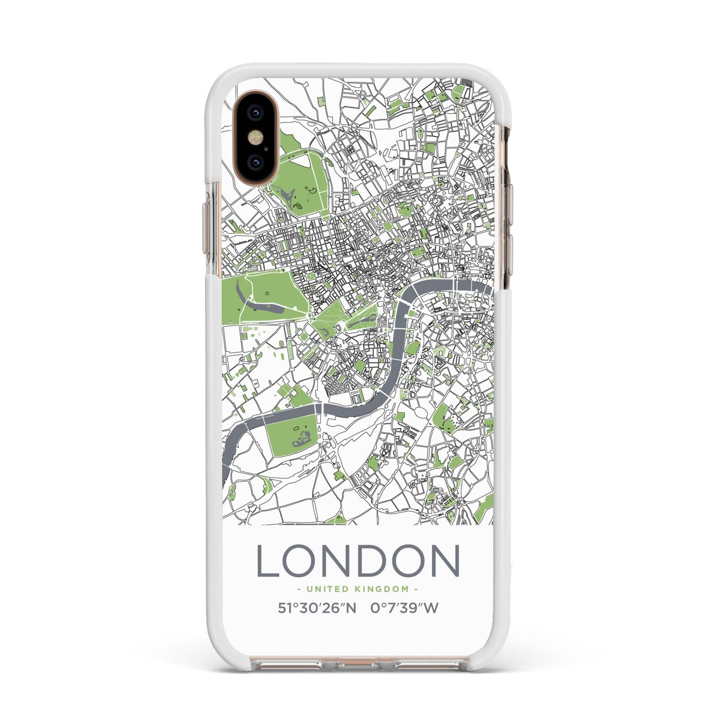 Map of London Apple iPhone Xs Max Impact Case White Edge on Gold Phone