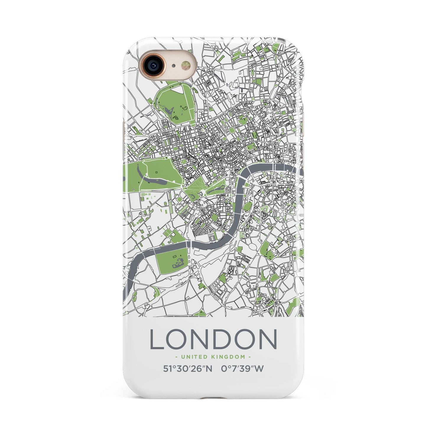 Map of London iPhone 8 3D Tough Case on Gold Phone
