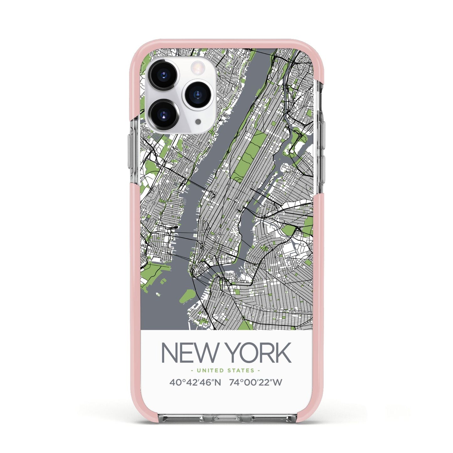Map of New York Apple iPhone 11 Pro in Silver with Pink Impact Case