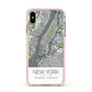 Map of New York Apple iPhone Xs Max Impact Case Pink Edge on Gold Phone