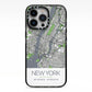Map of New York iPhone 13 Pro Black Impact Case on Silver phone