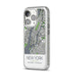 Map of New York iPhone 14 Pro Glitter Tough Case Silver Angled Image