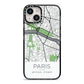 Map of Paris iPhone 14 Black Impact Case on Silver phone