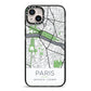 Map of Paris iPhone 14 Plus Black Impact Case on Silver phone