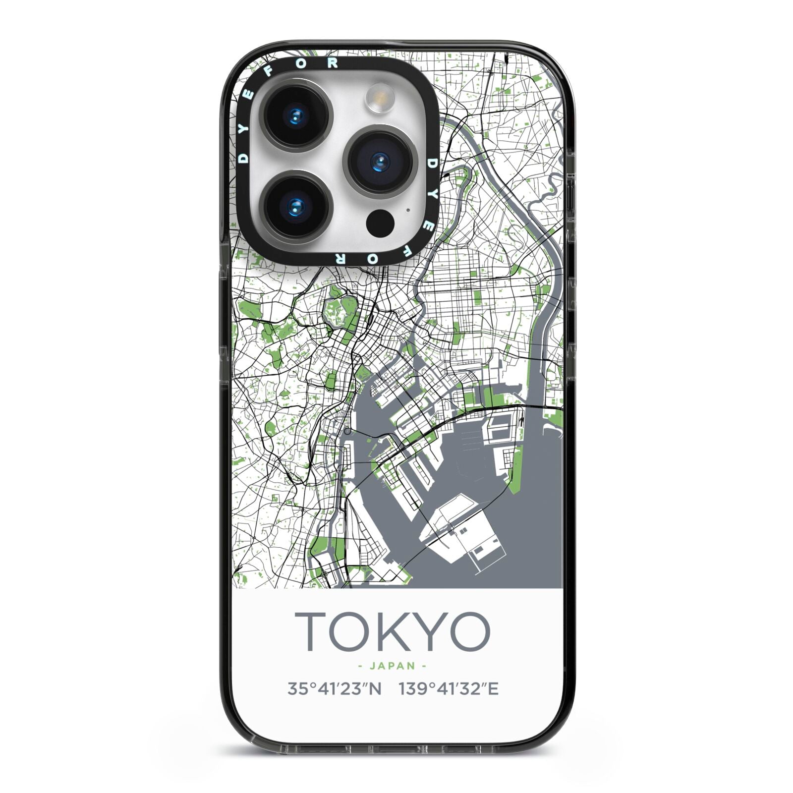 Map of Tokyo iPhone 14 Pro Black Impact Case on Silver phone