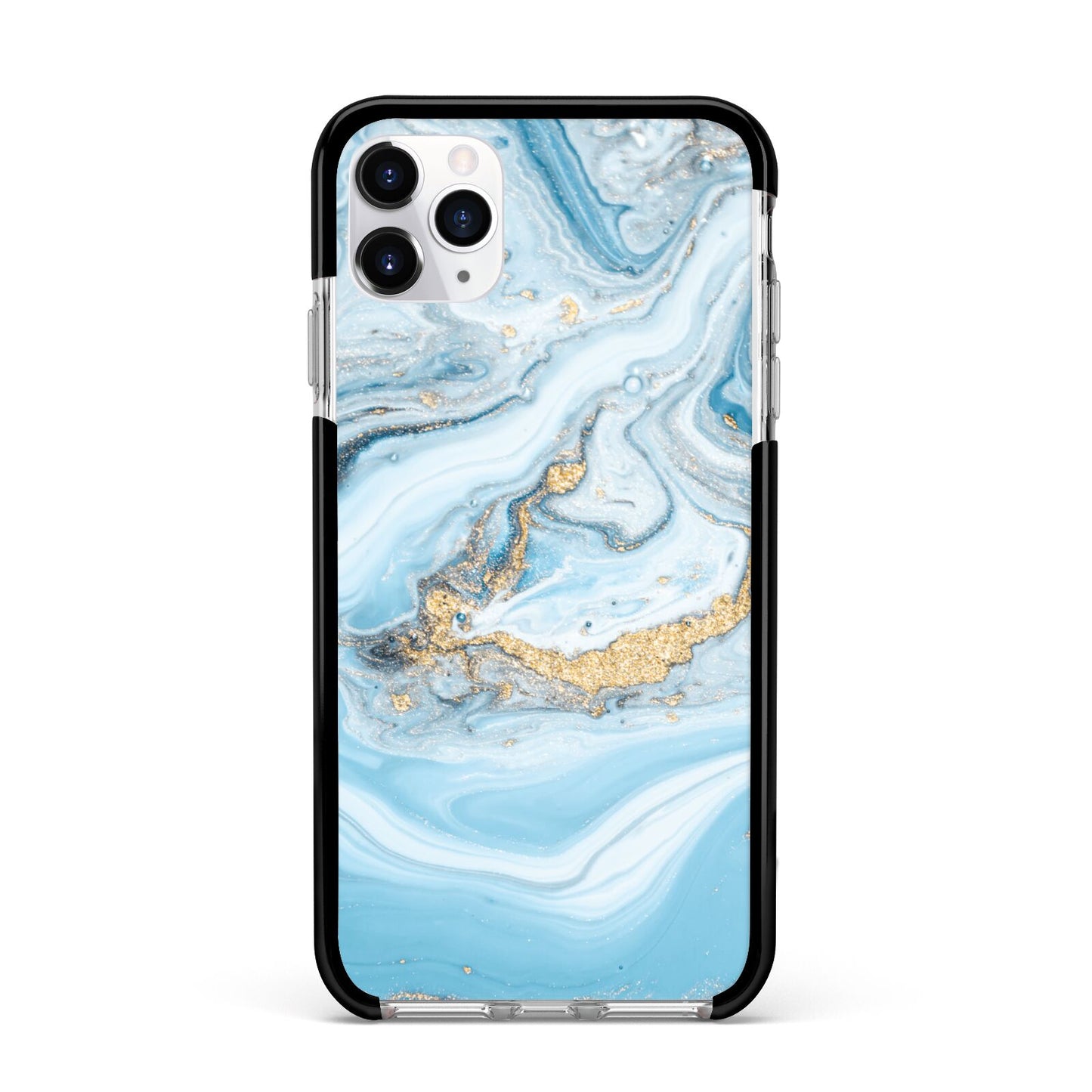 Marble Apple iPhone 11 Pro Max in Silver with Black Impact Case