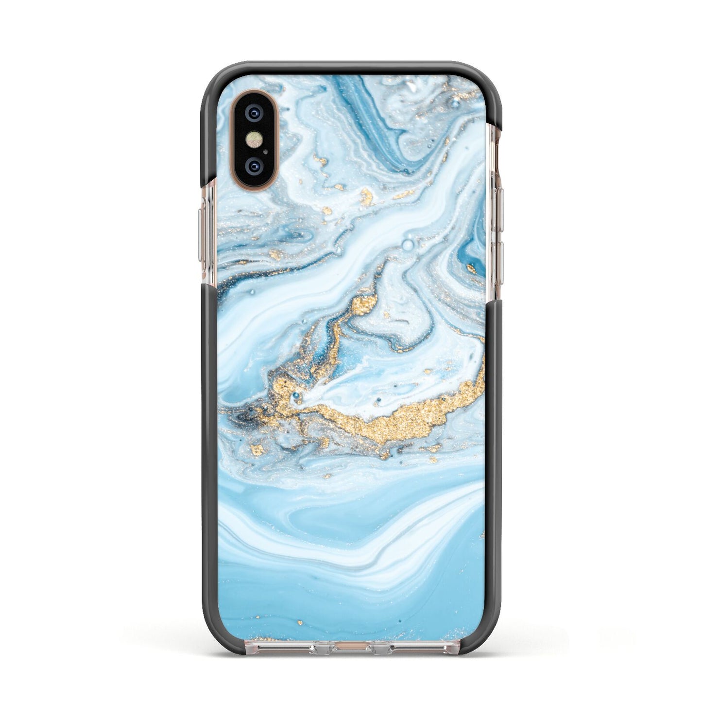 Marble Apple iPhone Xs Impact Case Black Edge on Gold Phone