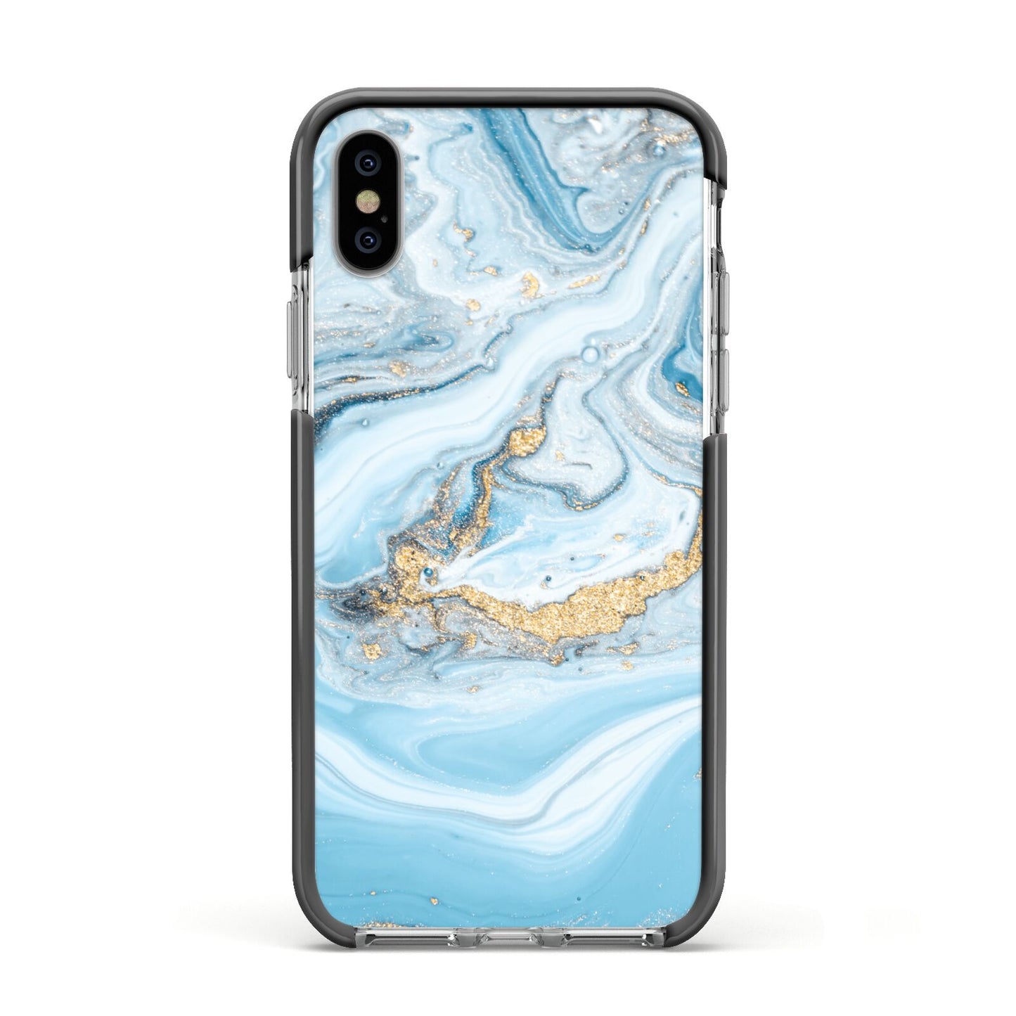 Marble Apple iPhone Xs Impact Case Black Edge on Silver Phone