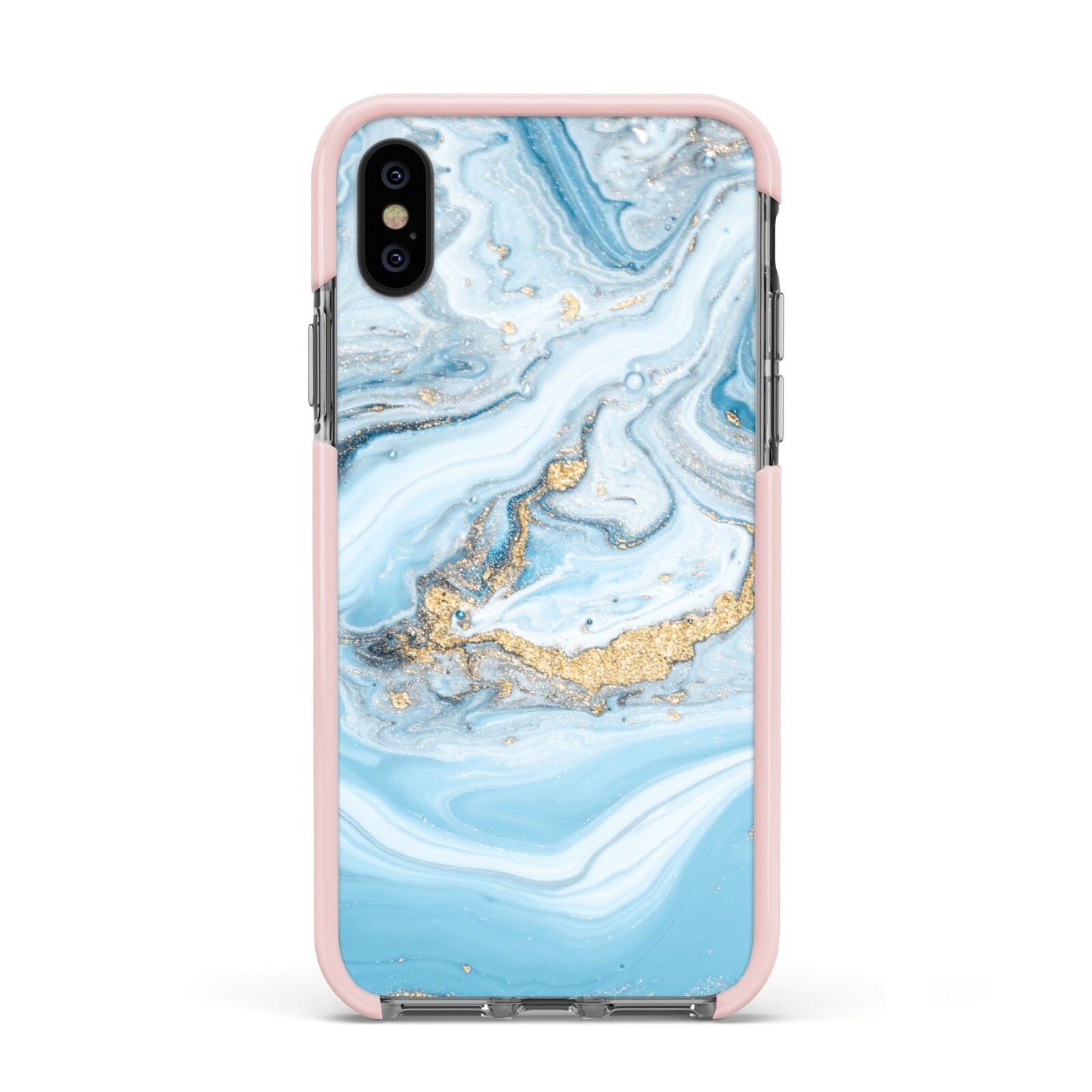 Marble Apple iPhone Xs Impact Case Pink Edge on Black Phone