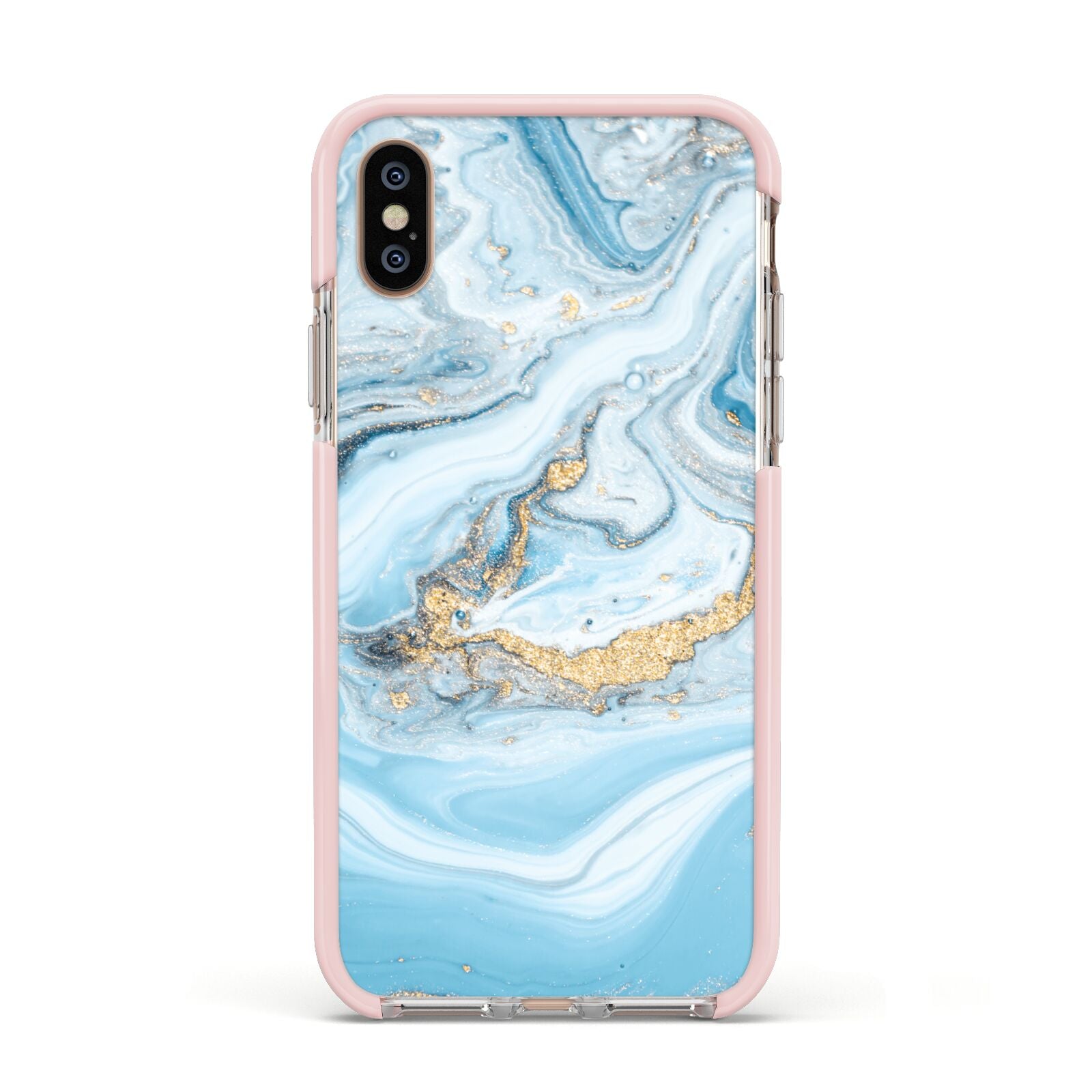 Marble Apple iPhone Xs Impact Case Pink Edge on Gold Phone