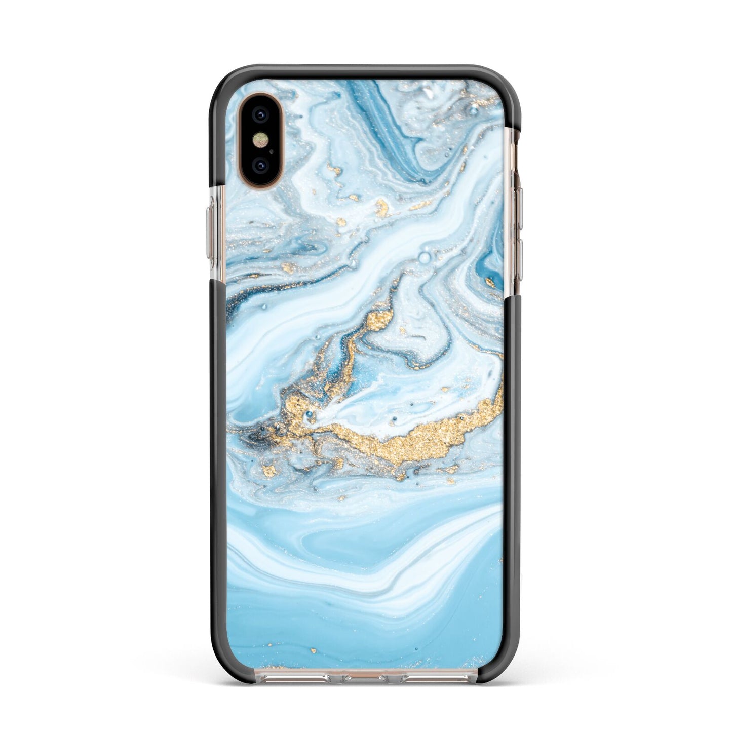 Marble Apple iPhone Xs Max Impact Case Black Edge on Gold Phone