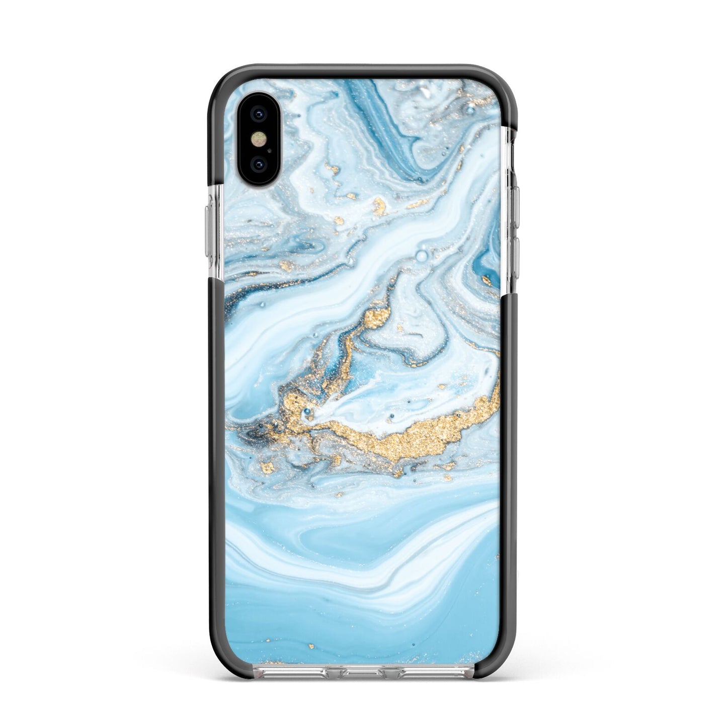 Marble Apple iPhone Xs Max Impact Case Black Edge on Silver Phone