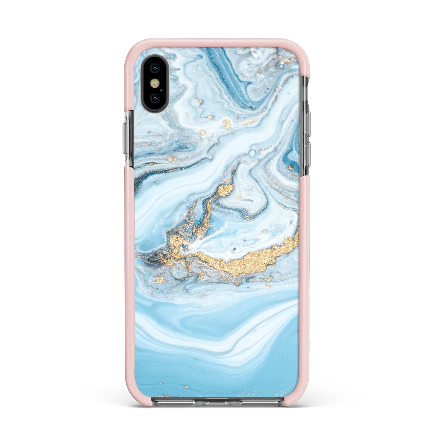 Marble Apple iPhone Xs Max Impact Case Pink Edge on Black Phone