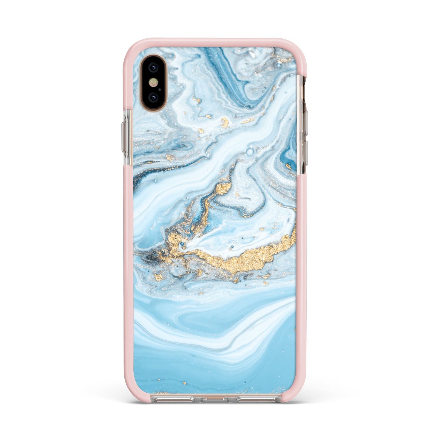 Marble Apple iPhone Xs Max Impact Case Pink Edge on Gold Phone
