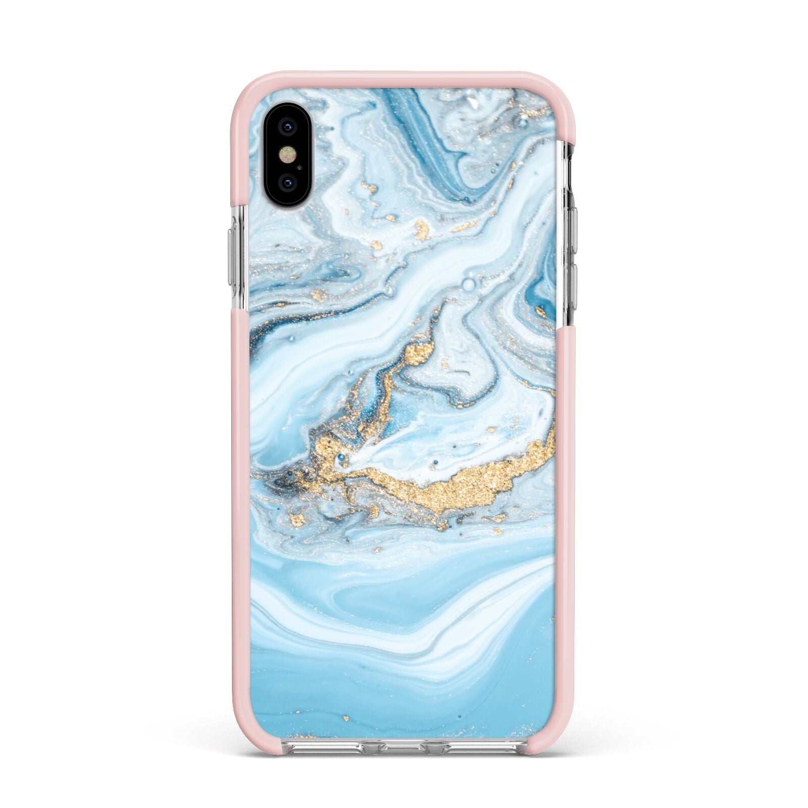 Marble Apple iPhone Xs Max Impact Case Pink Edge on Silver Phone
