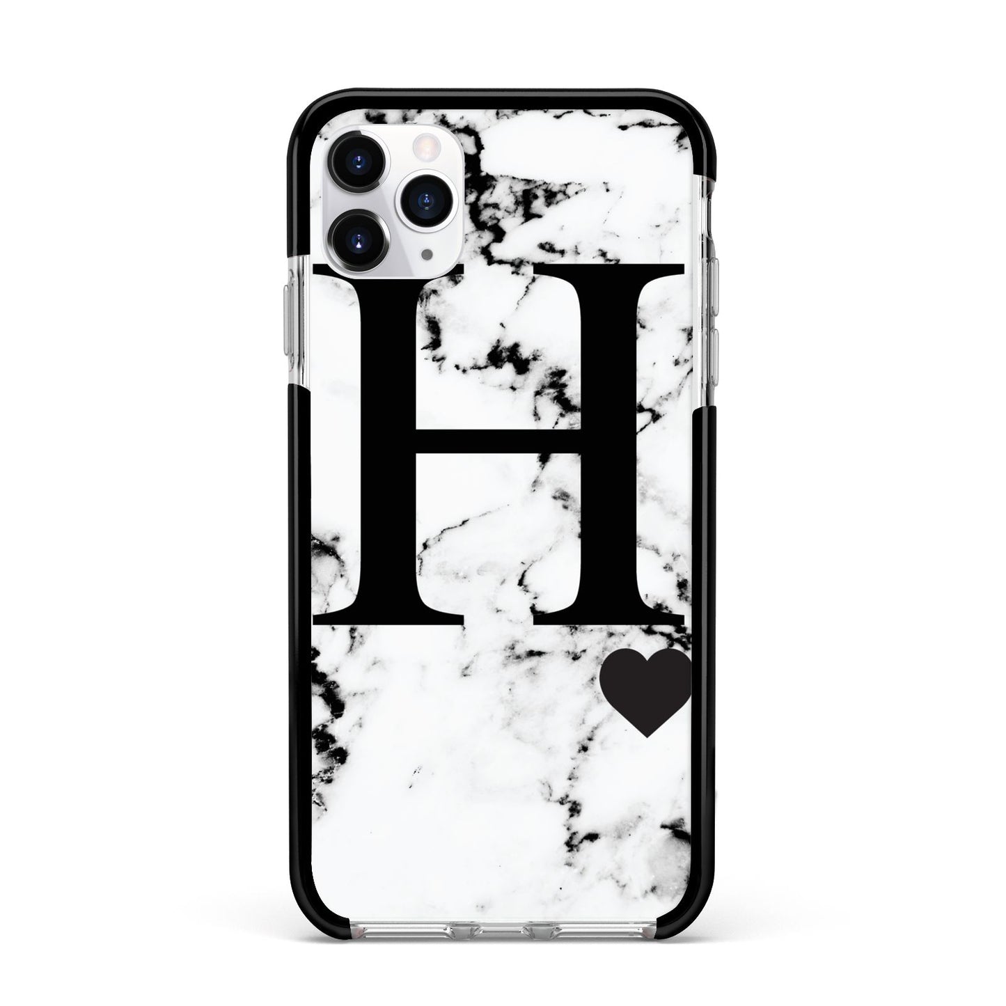 Marble Big Initial Personalised Apple iPhone 11 Pro Max in Silver with Black Impact Case