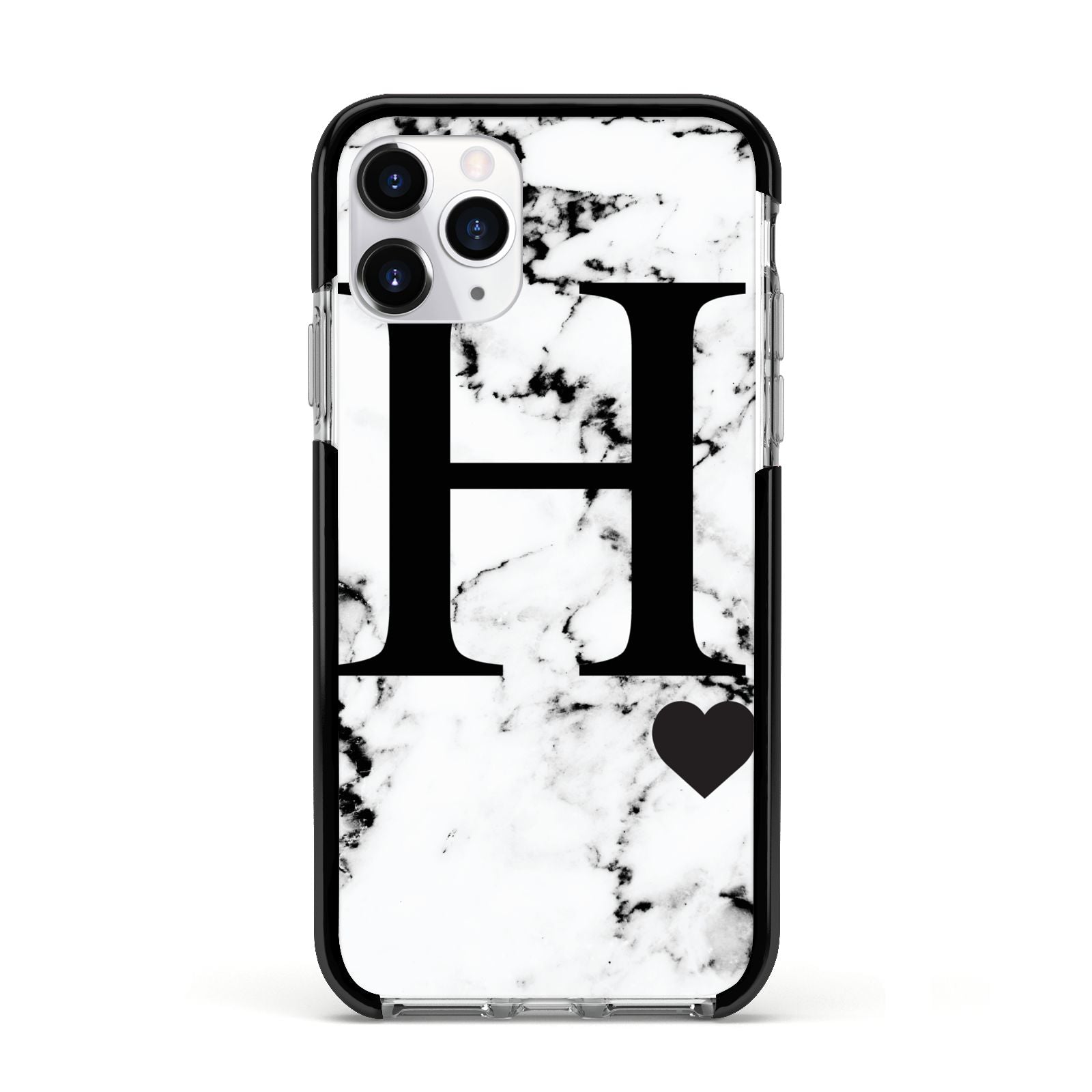 Marble Big Initial Personalised Apple iPhone 11 Pro in Silver with Black Impact Case