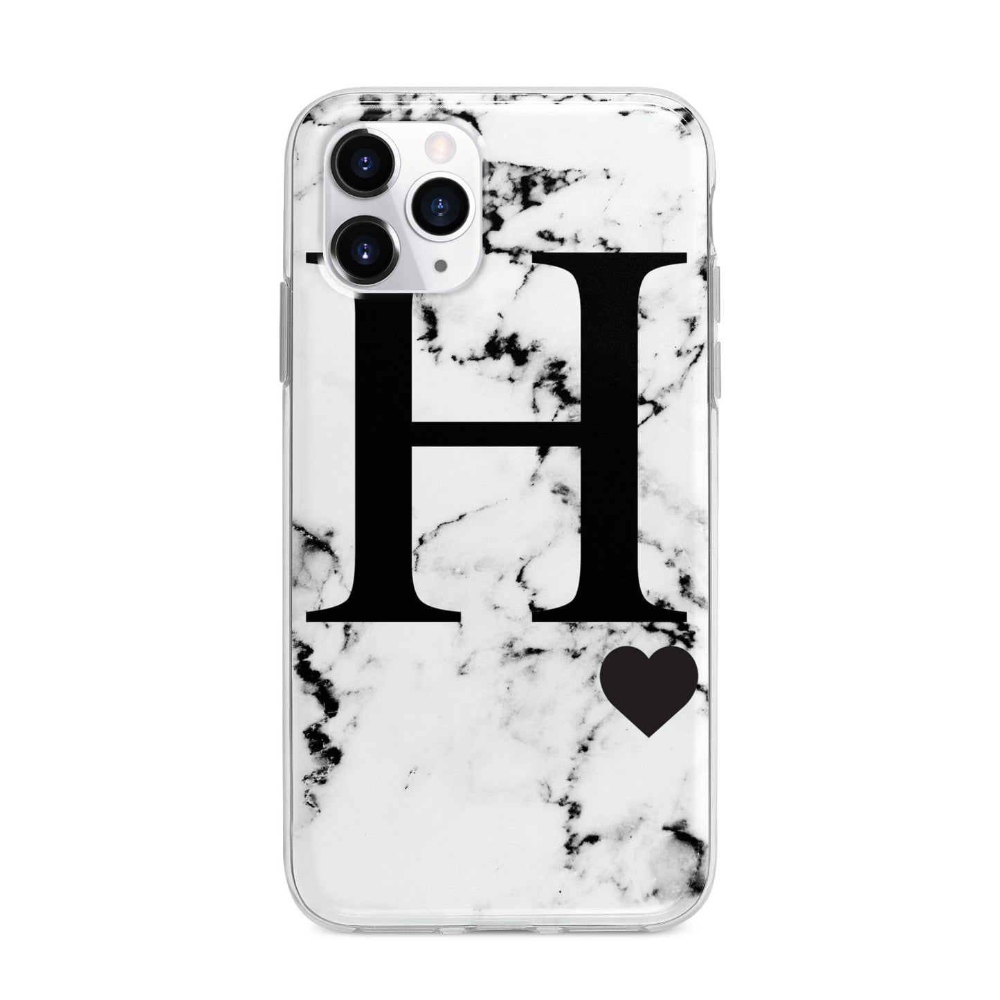 Marble Big Initial Personalised Apple iPhone 11 Pro in Silver with Bumper Case