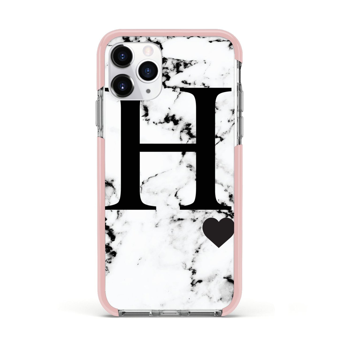 Marble Big Initial Personalised Apple iPhone 11 Pro in Silver with Pink Impact Case
