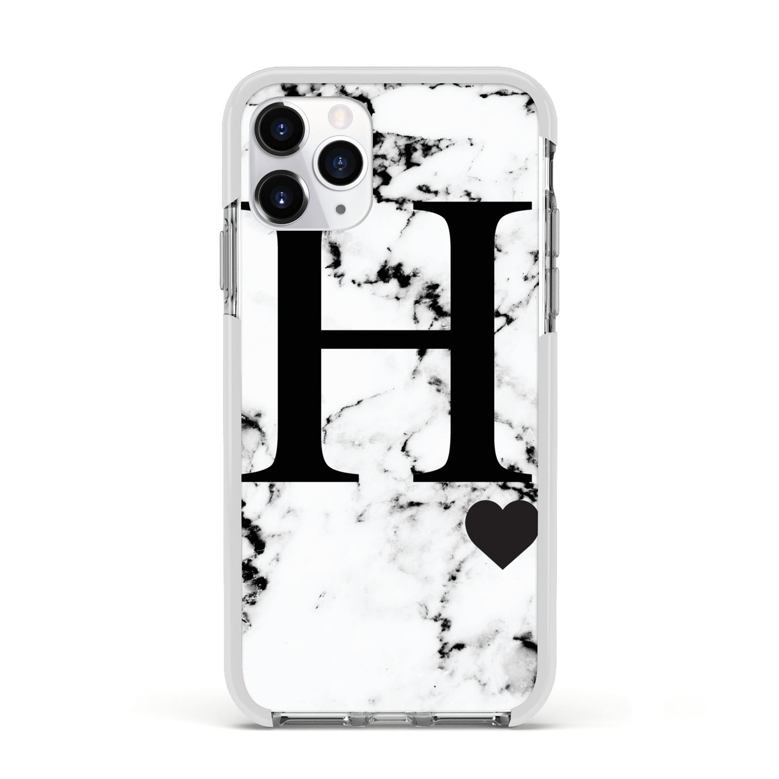 Marble Big Initial Personalised Apple iPhone 11 Pro in Silver with White Impact Case