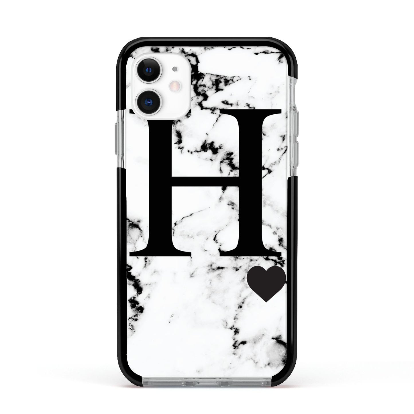 Marble Big Initial Personalised Apple iPhone 11 in White with Black Impact Case
