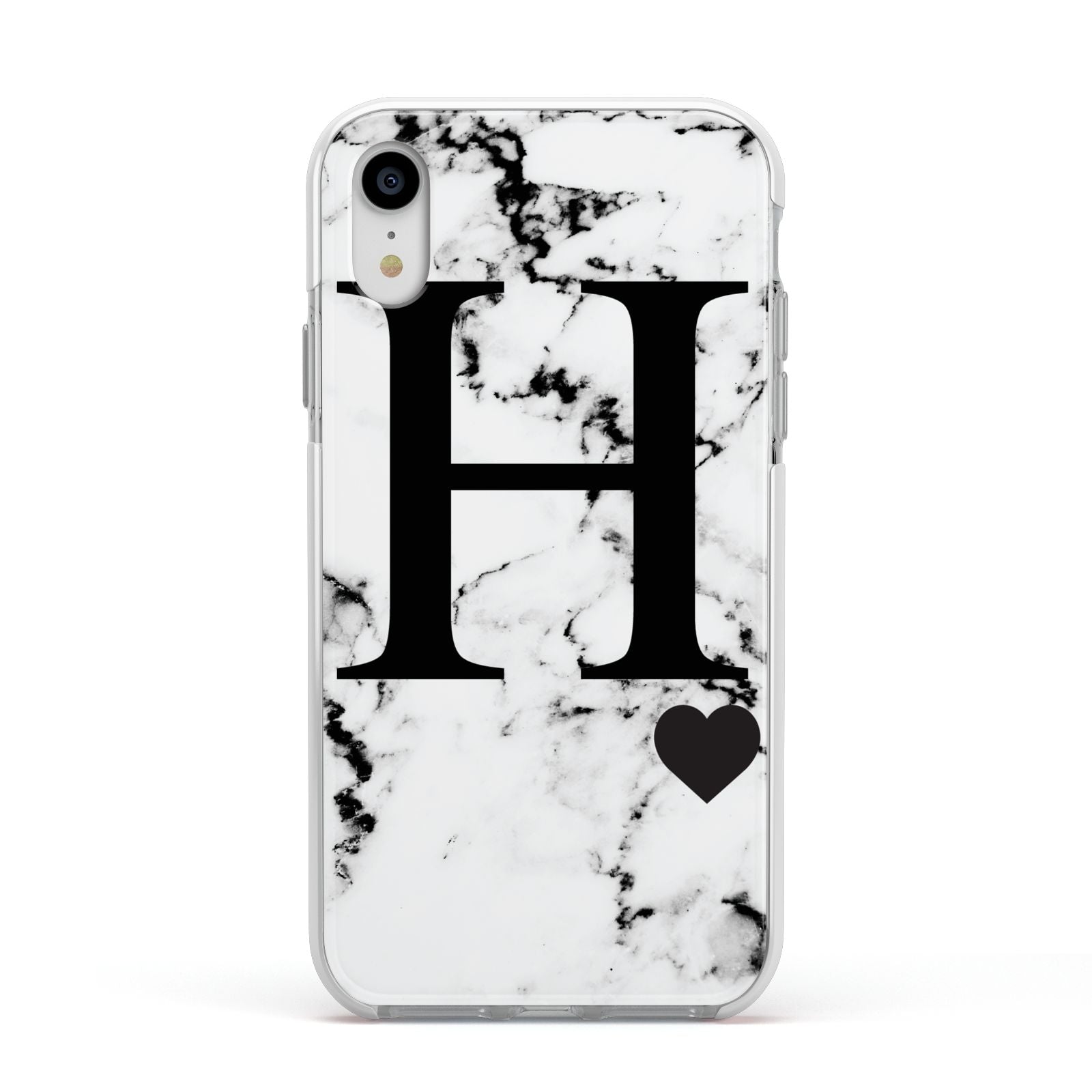 Marble Big Initial Personalised Apple iPhone XR Impact Case White Edge on Silver Phone