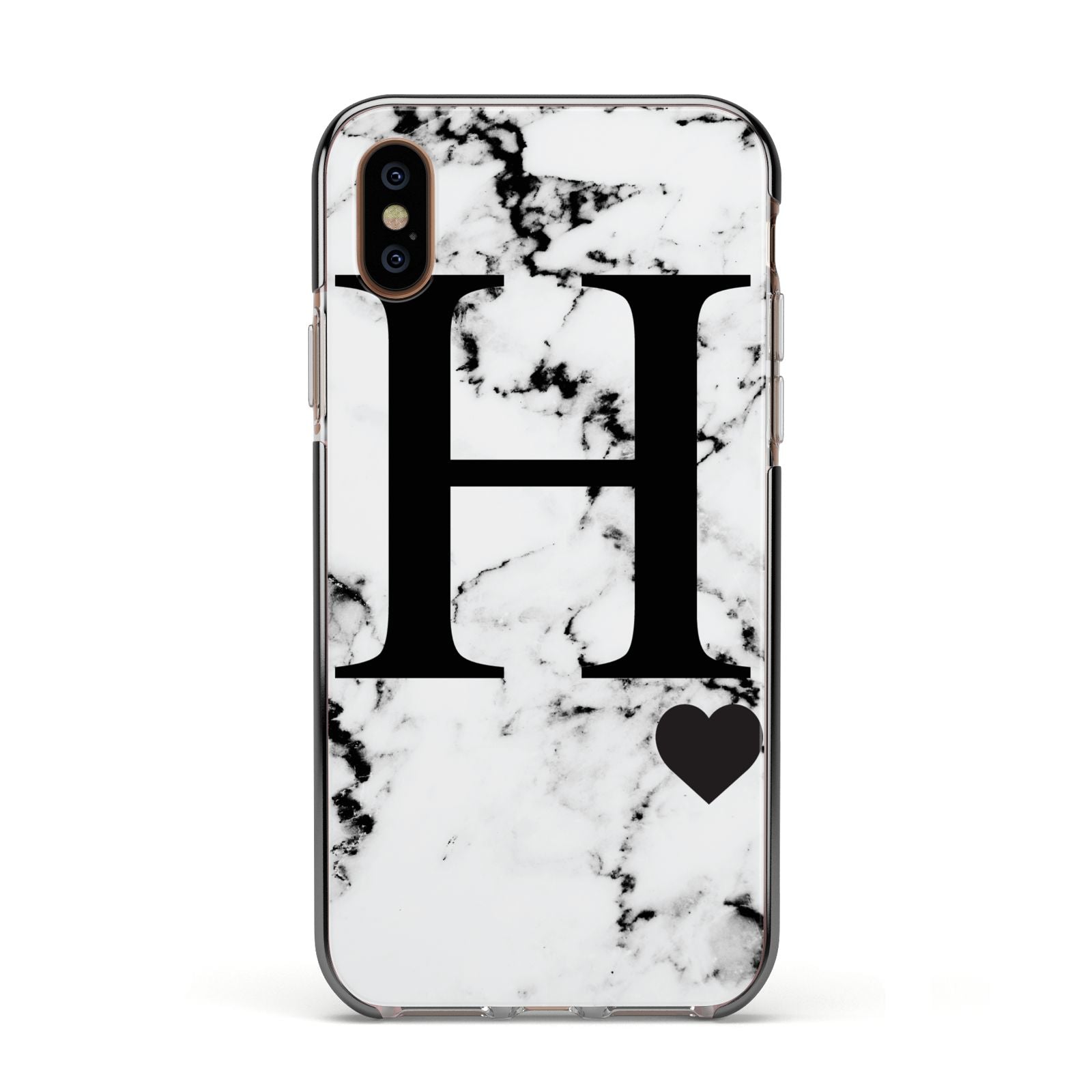 Marble Big Initial Personalised Apple iPhone Xs Impact Case Black Edge on Gold Phone
