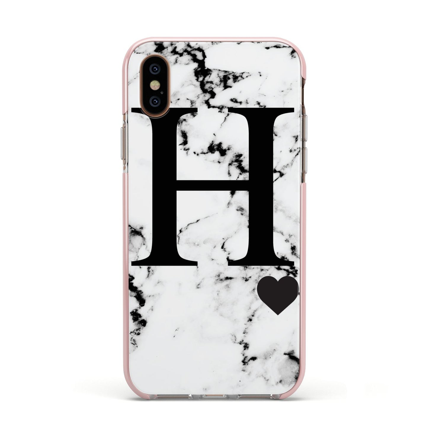 Marble Big Initial Personalised Apple iPhone Xs Impact Case Pink Edge on Gold Phone