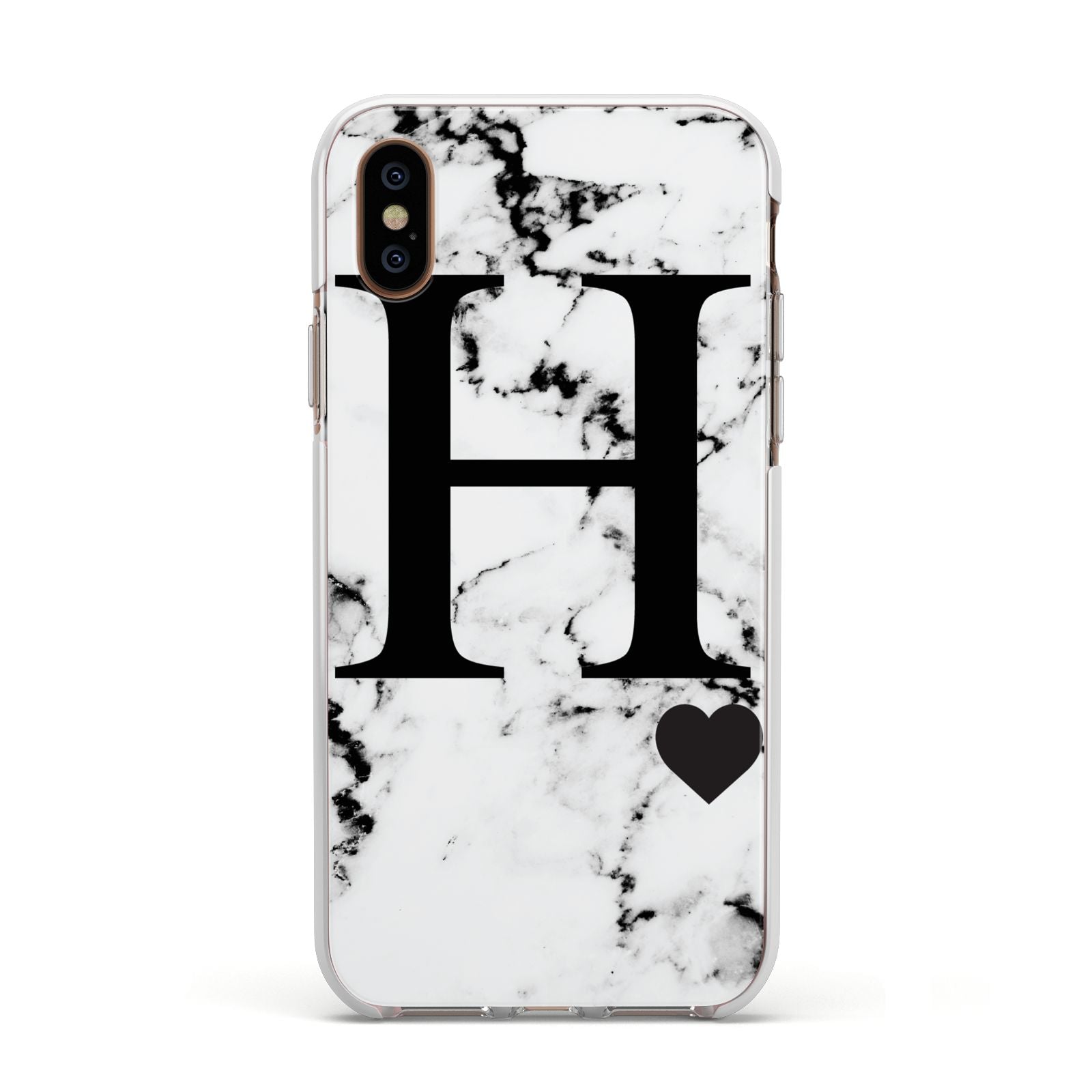 Marble Big Initial Personalised Apple iPhone Xs Impact Case White Edge on Gold Phone