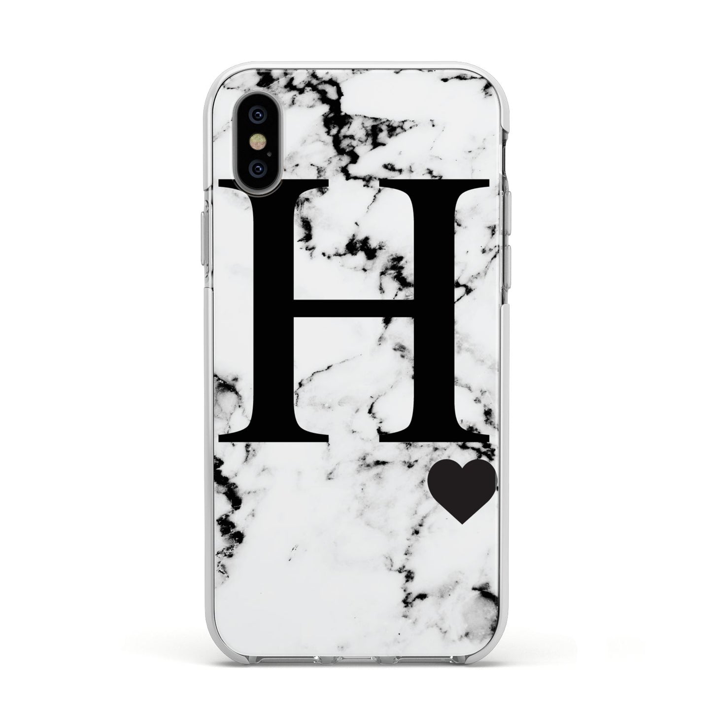 Marble Big Initial Personalised Apple iPhone Xs Impact Case White Edge on Silver Phone